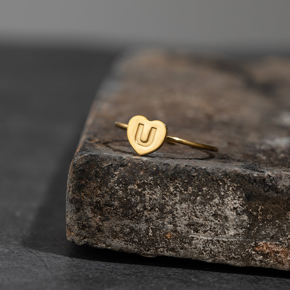 Fashion Alphabet 26 Letters Gold Stainless Steel Ring