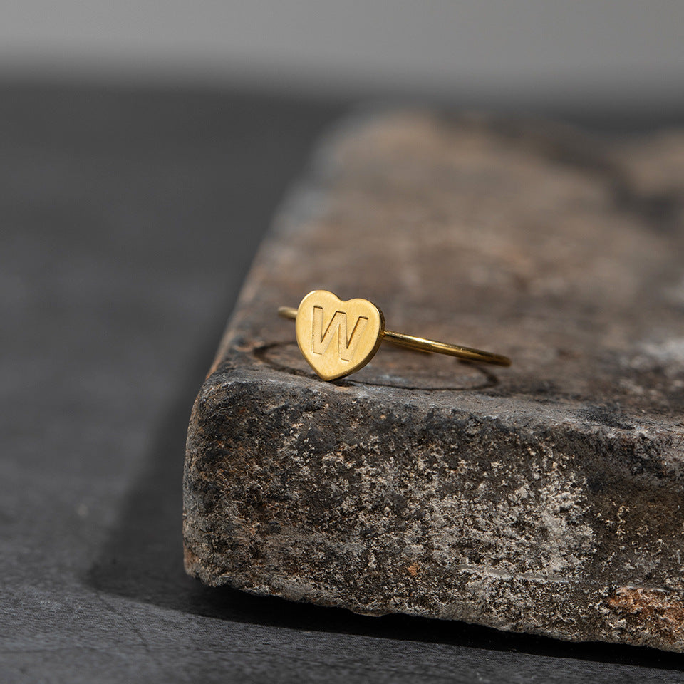 Fashion Alphabet 26 Letters Gold Stainless Steel Ring