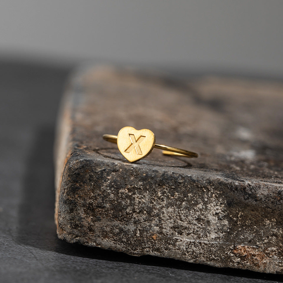 Fashion Alphabet 26 Letters Gold Stainless Steel Ring