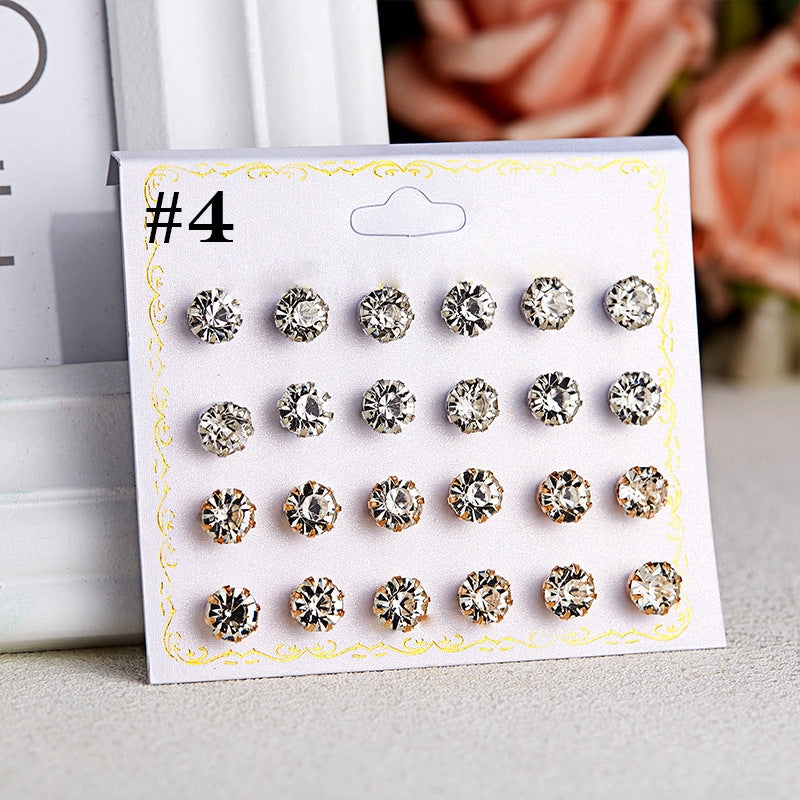 Fashion Geometric Zircon Inlay Stud Earrings Set - 12 Pairs