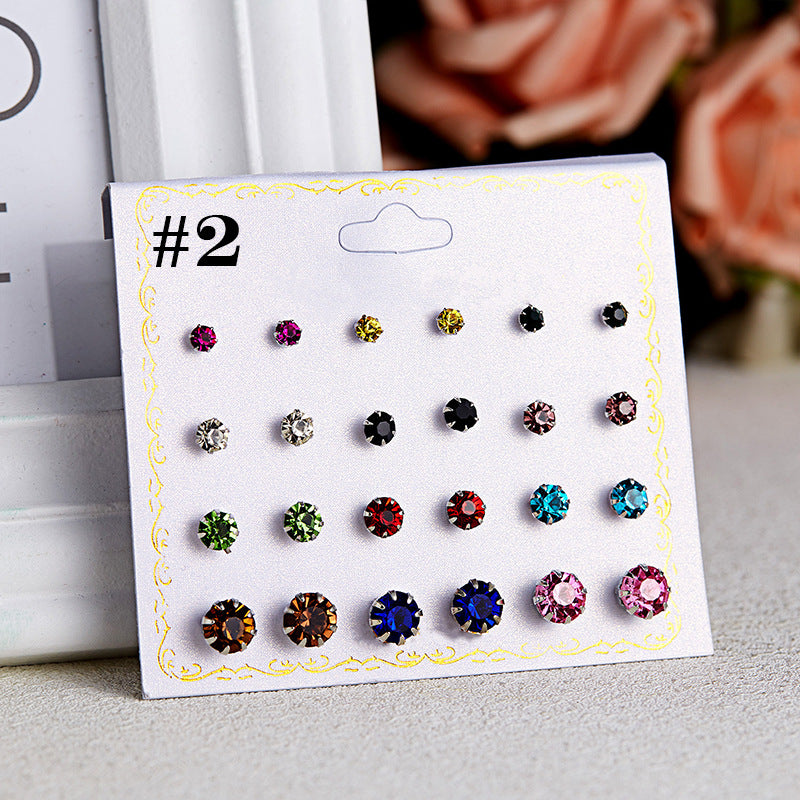 Fashion Geometric Zircon Inlay Stud Earrings Set - 12 Pairs