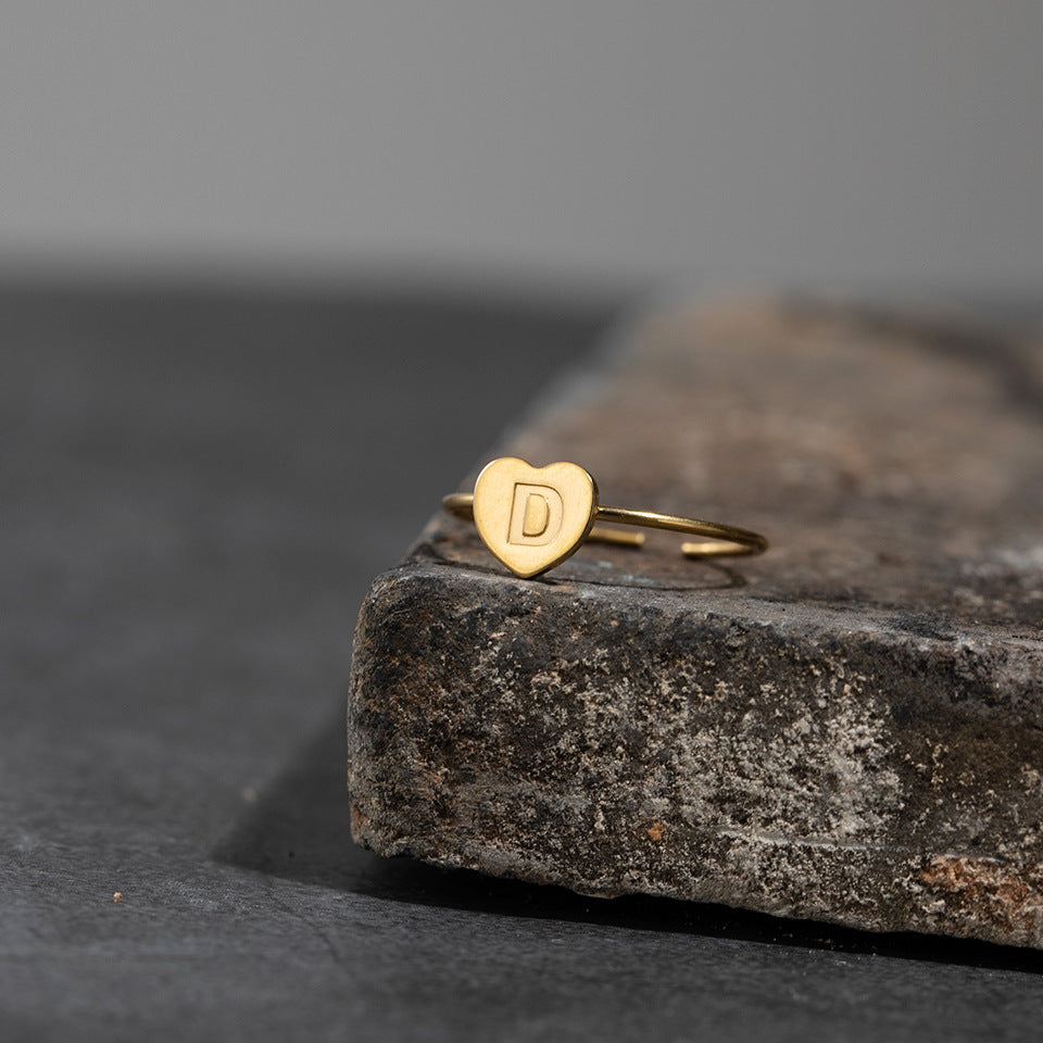 Fashion Alphabet 26 Letters Gold Stainless Steel Ring