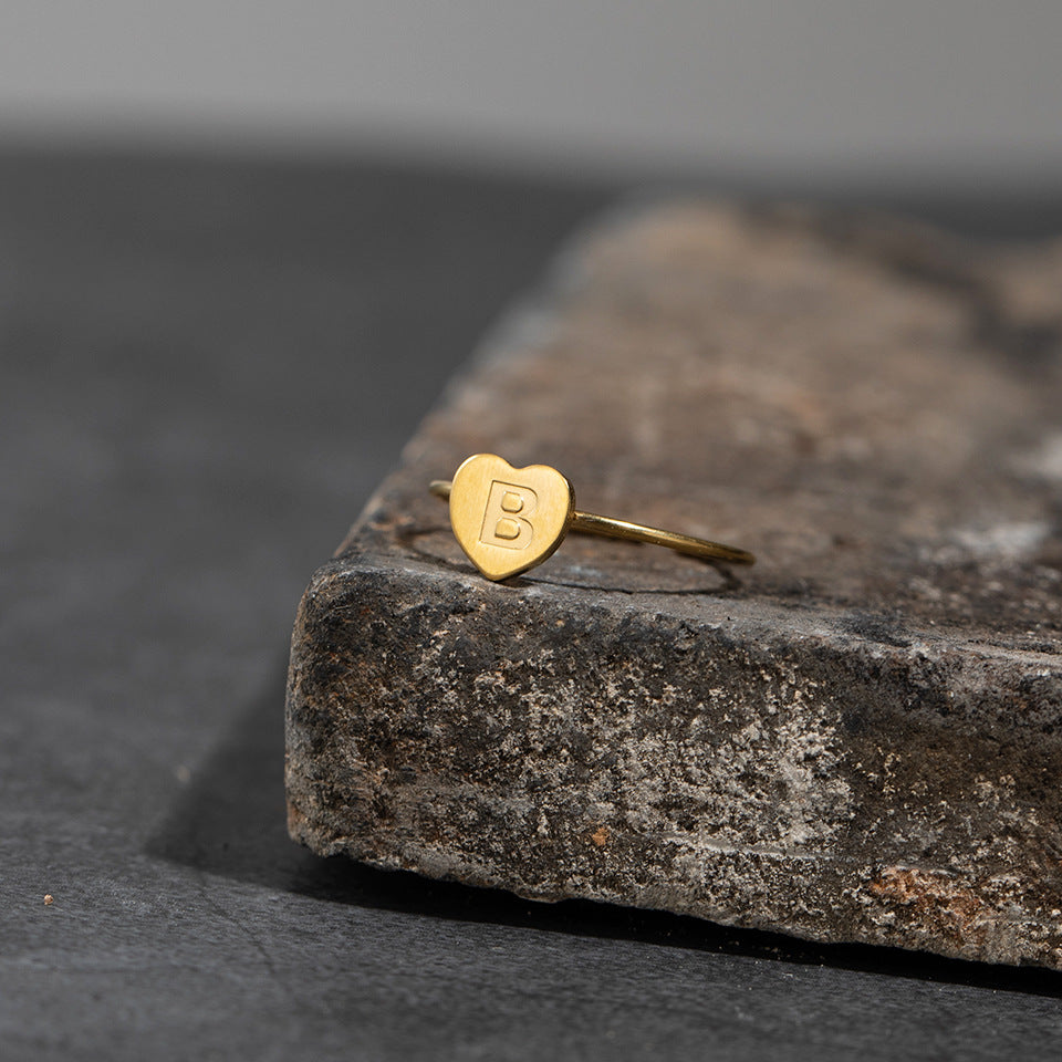 Fashion Alphabet 26 Letters Gold Stainless Steel Ring