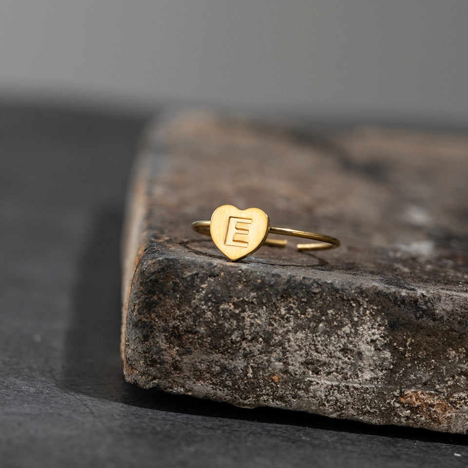 Fashion Alphabet 26 Letters Gold Stainless Steel Ring