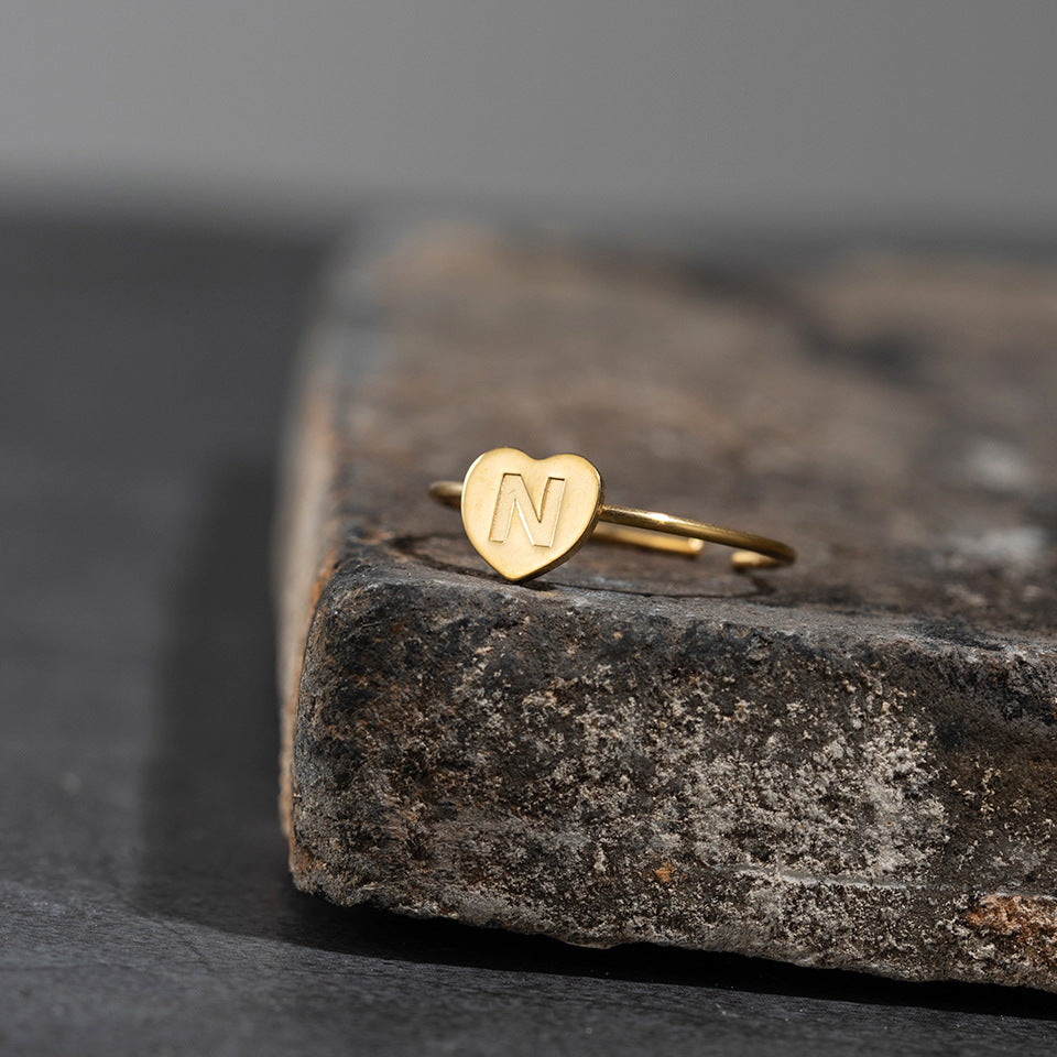Fashion Alphabet 26 Letters Gold Stainless Steel Ring