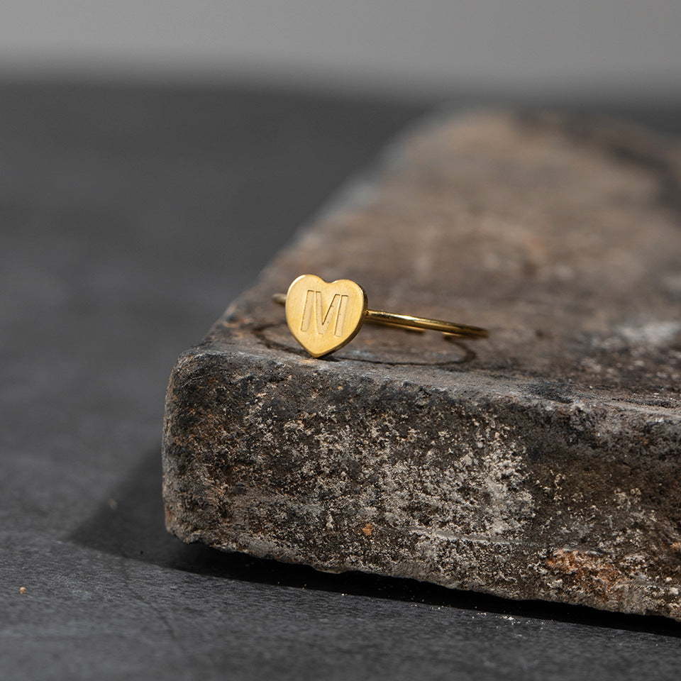 Fashion Alphabet 26 Letters Gold Stainless Steel Ring