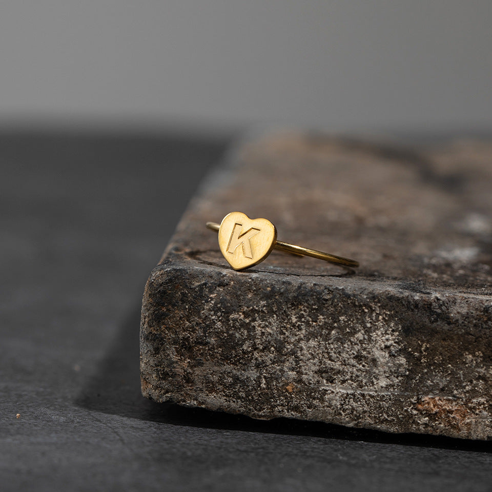 Fashion Alphabet 26 Letters Gold Stainless Steel Ring