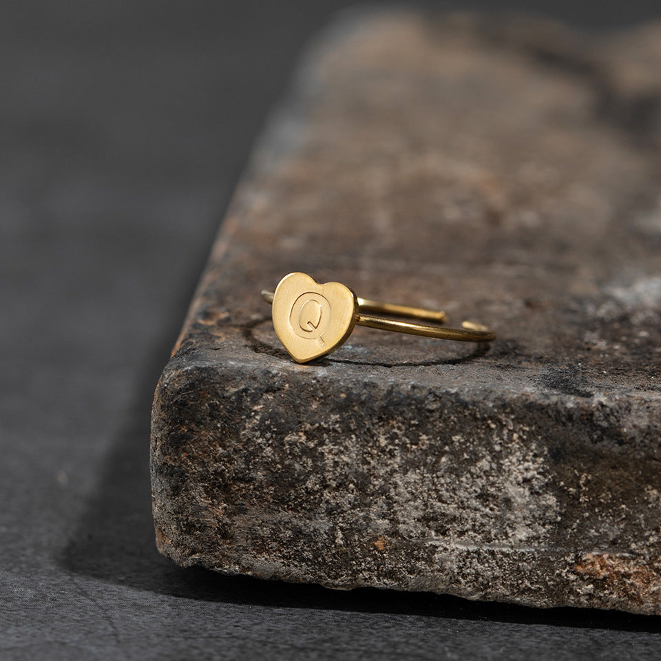 Fashion Alphabet 26 Letters Gold Stainless Steel Ring