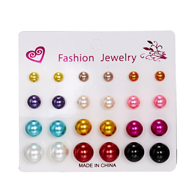 Fashion Geometric Zircon Inlay Stud Earrings Set - 12 Pairs