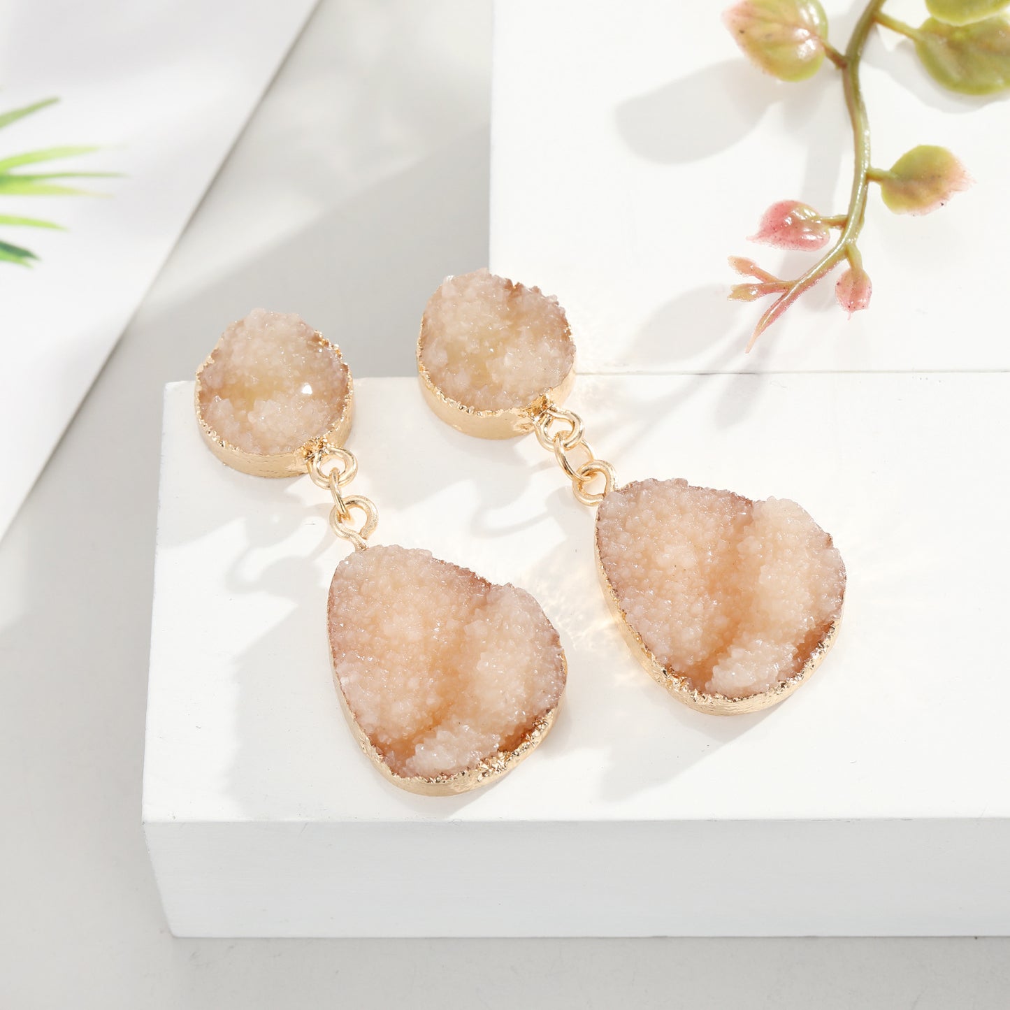 Korean Style Crystal Bud & Water Drop Earrings for Women