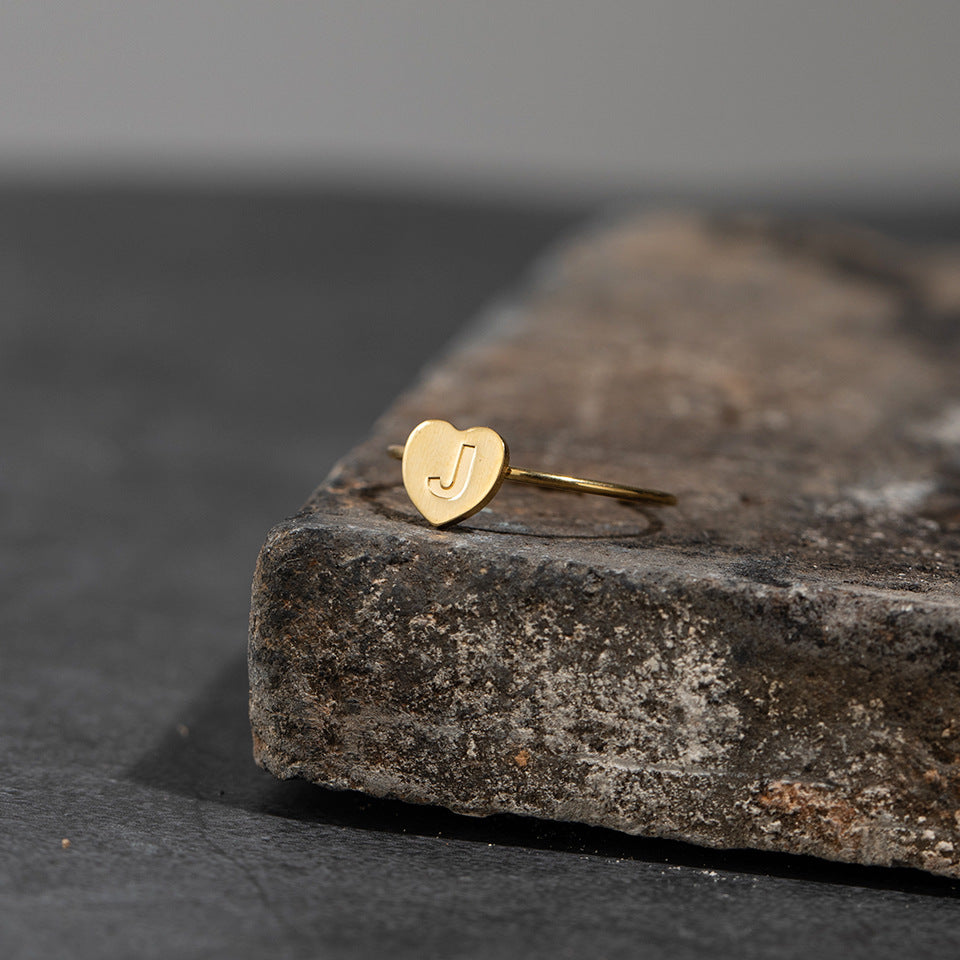 Fashion Alphabet 26 Letters Gold Stainless Steel Ring
