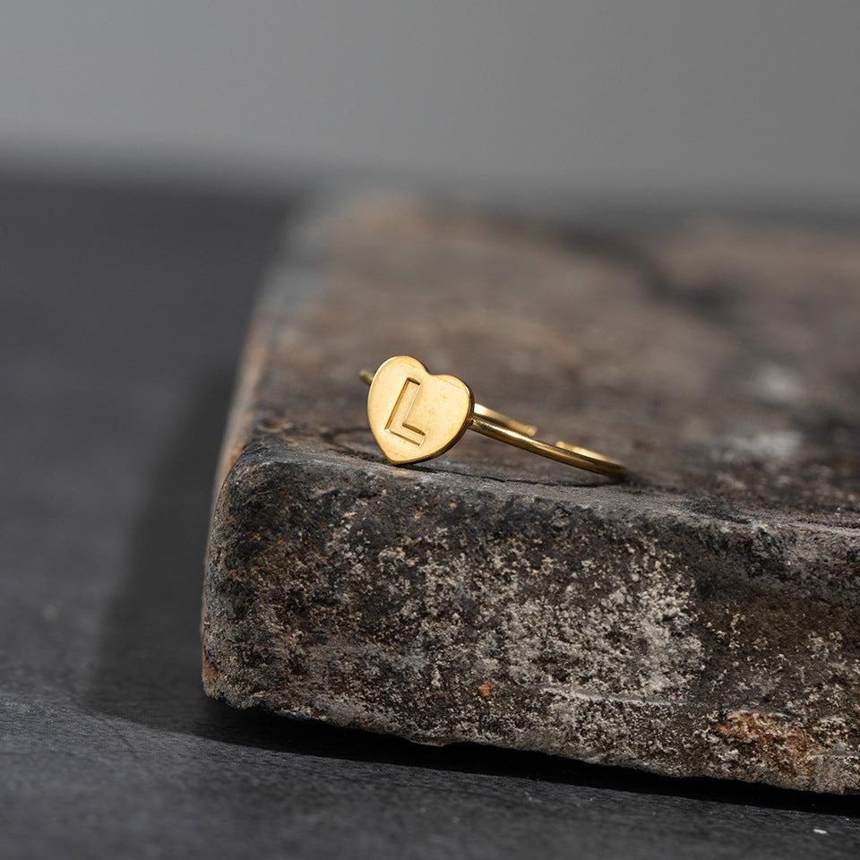 Fashion Alphabet 26 Letters Gold Stainless Steel Ring