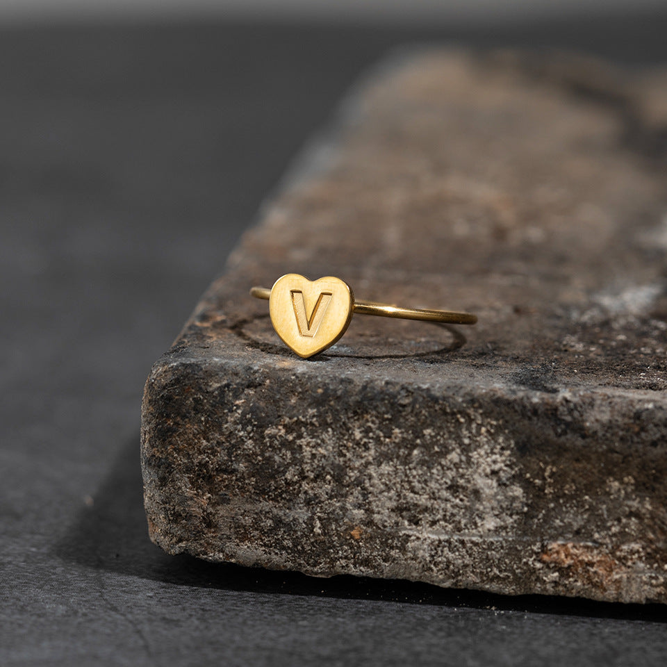 Fashion Alphabet 26 Letters Gold Stainless Steel Ring