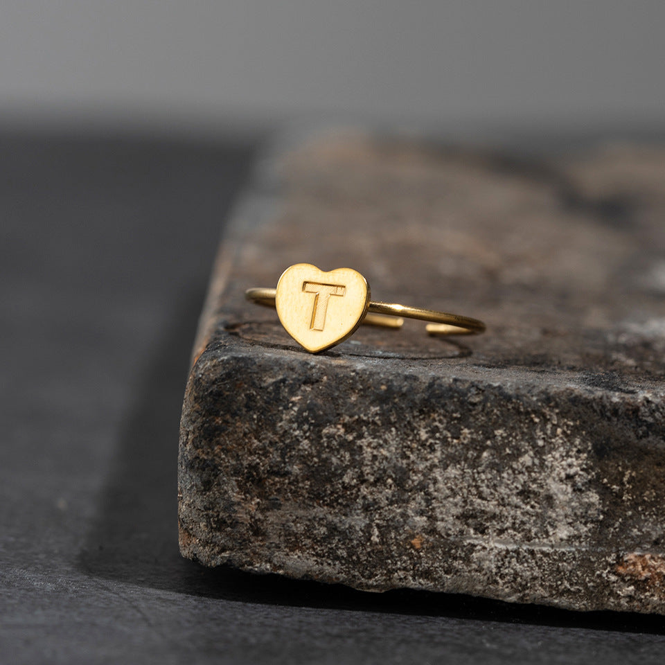 Fashion Alphabet 26 Letters Gold Stainless Steel Ring