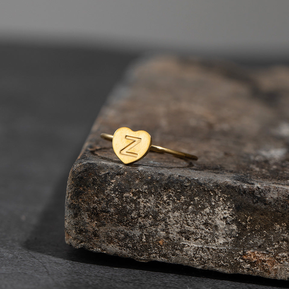 Fashion Alphabet 26 Letters Gold Stainless Steel Ring