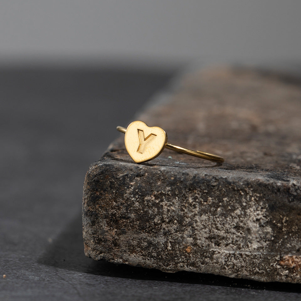 Fashion Alphabet 26 Letters Gold Stainless Steel Ring