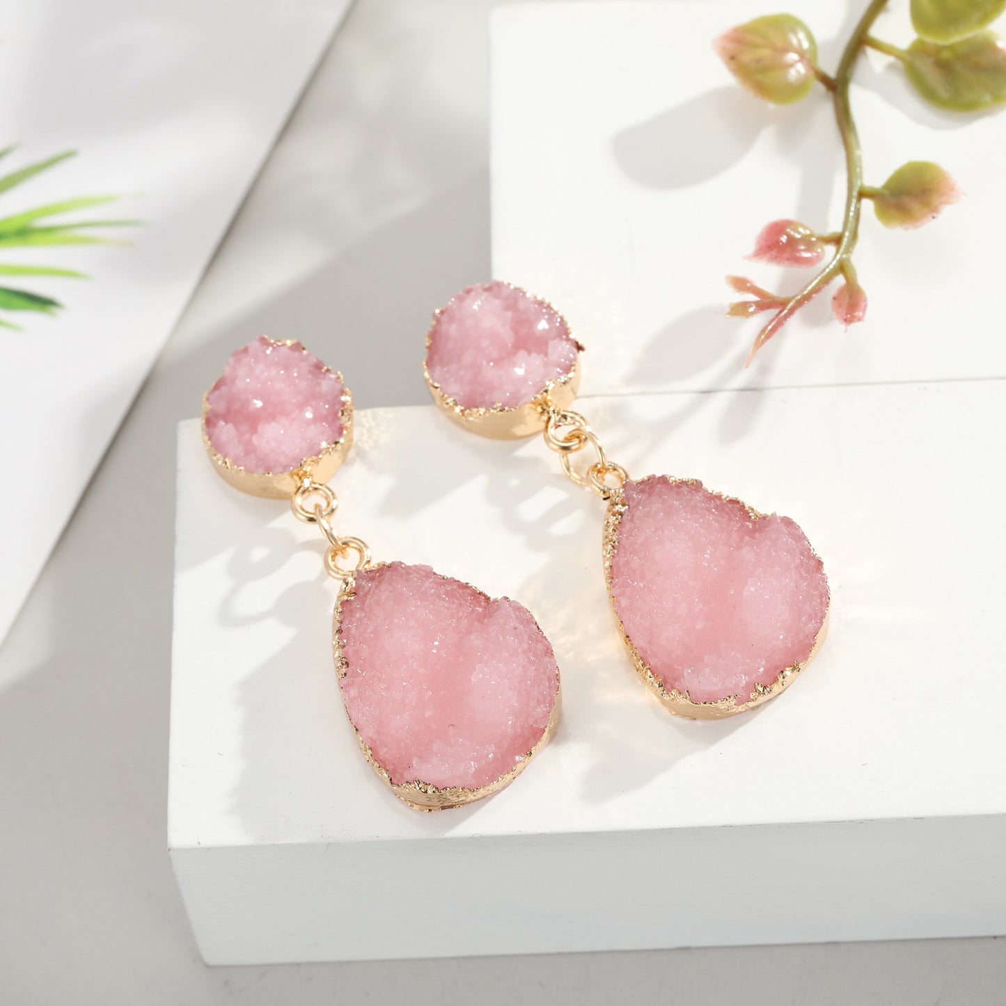 Korean Style Crystal Bud & Water Drop Earrings for Women