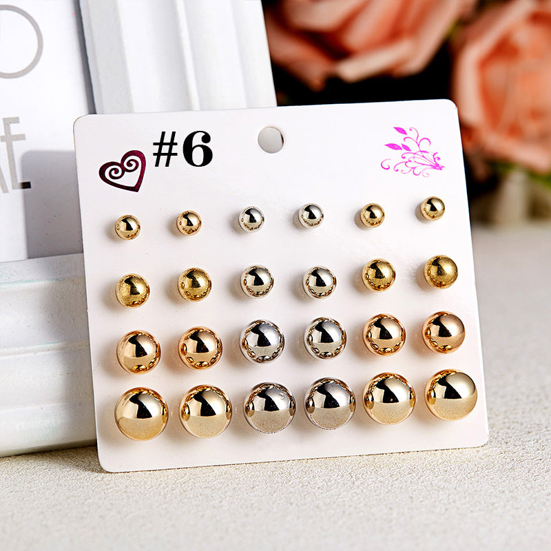 Fashion Geometric Zircon Inlay Stud Earrings Set - 12 Pairs