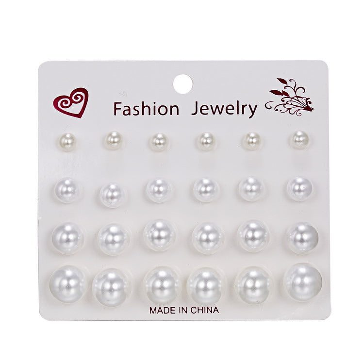 Fashion Geometric Zircon Inlay Stud Earrings Set - 12 Pairs