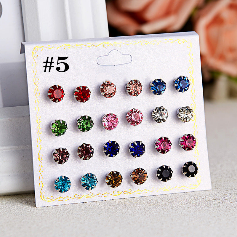 Fashion Geometric Zircon Inlay Stud Earrings Set - 12 Pairs