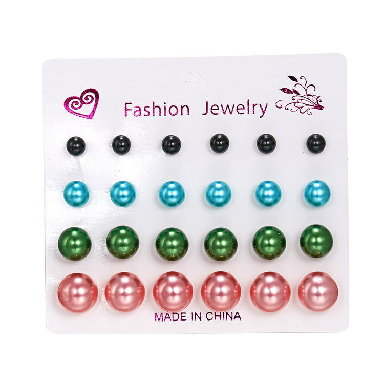 Fashion Geometric Zircon Inlay Stud Earrings Set - 12 Pairs