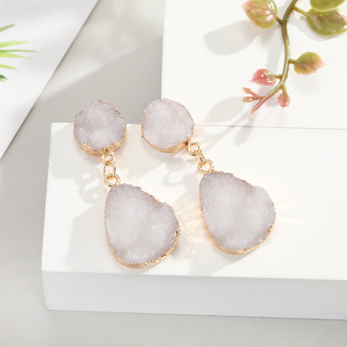 Korean Style Crystal Bud & Water Drop Earrings for Women