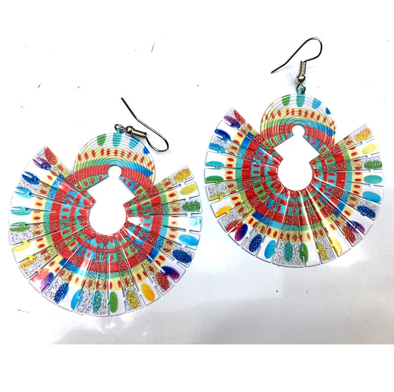 Colorful Leaf Feather Drop Earrings with Hollow Design