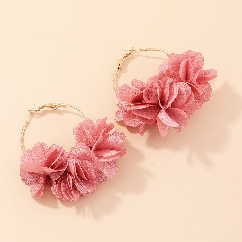 Geometric Fabric Flower Hoop Earrings for Women