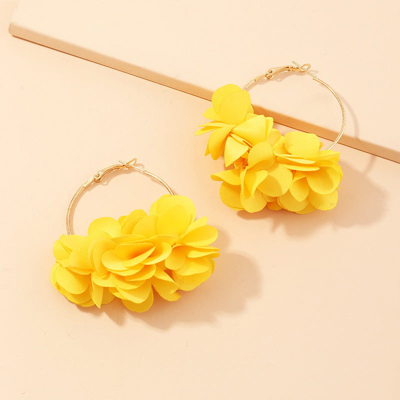 Geometric Fabric Flower Hoop Earrings for Women