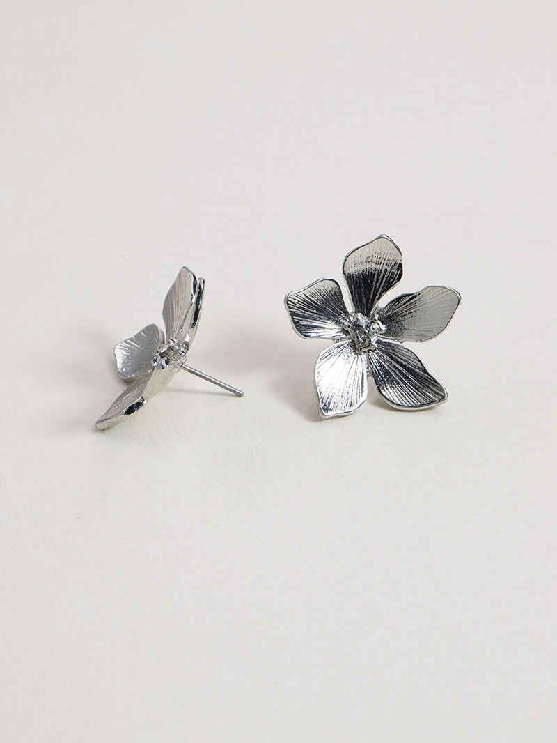 Metal Texture Flower Earrings - Minimalist Fashion Statement Studs