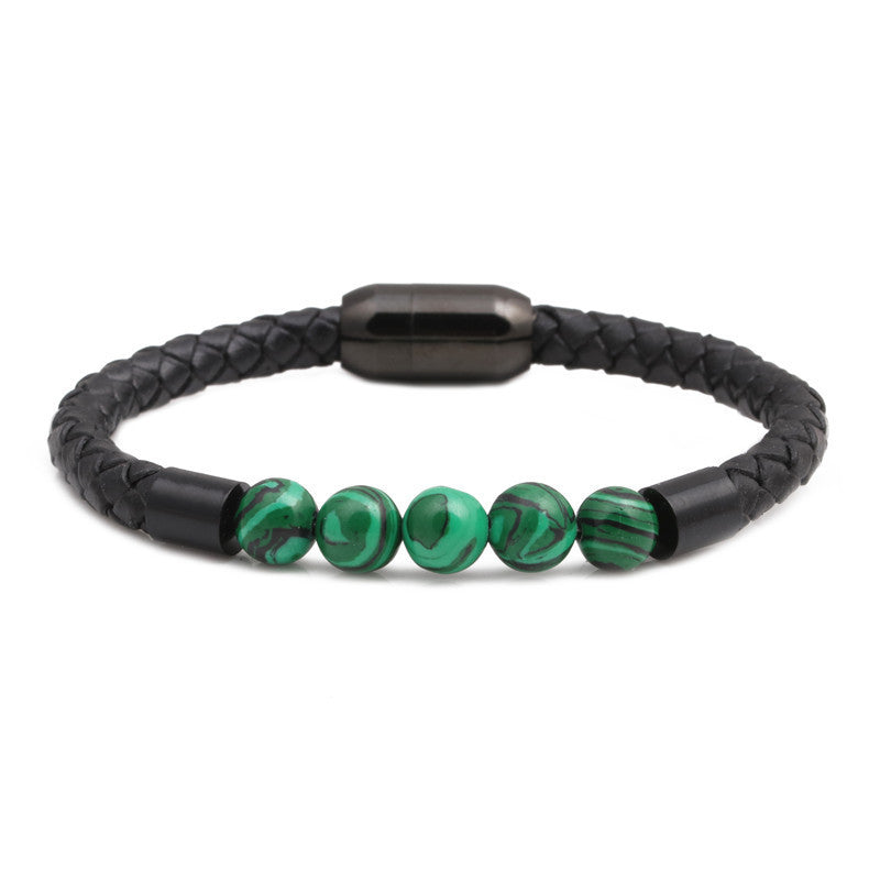 Titanium & Stainless Steel Geometric Bracelet with 8mm Colorful Tiger Eye Beads and Magnetic Clasp