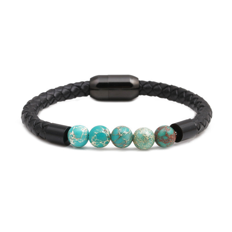 Titanium & Stainless Steel Geometric Bracelet with 8mm Colorful Tiger Eye Beads and Magnetic Clasp