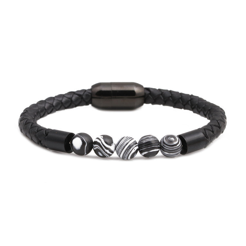 Titanium & Stainless Steel Geometric Bracelet with 8mm Colorful Tiger Eye Beads and Magnetic Clasp