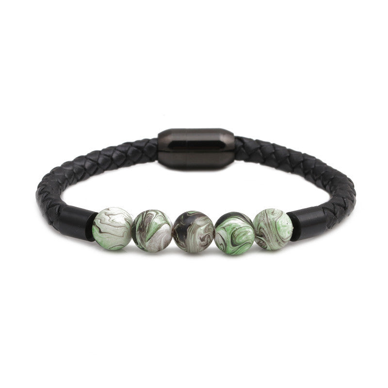 Titanium & Stainless Steel Geometric Bracelet with 8mm Colorful Tiger Eye Beads and Magnetic Clasp