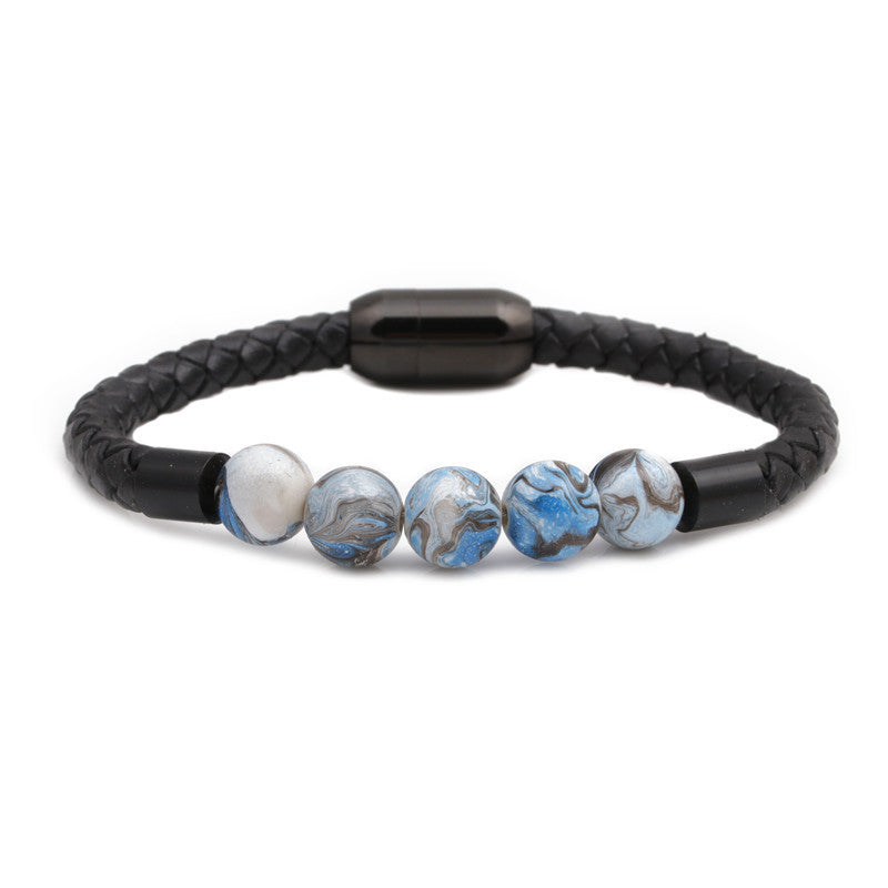 Titanium & Stainless Steel Geometric Bracelet with 8mm Colorful Tiger Eye Beads and Magnetic Clasp