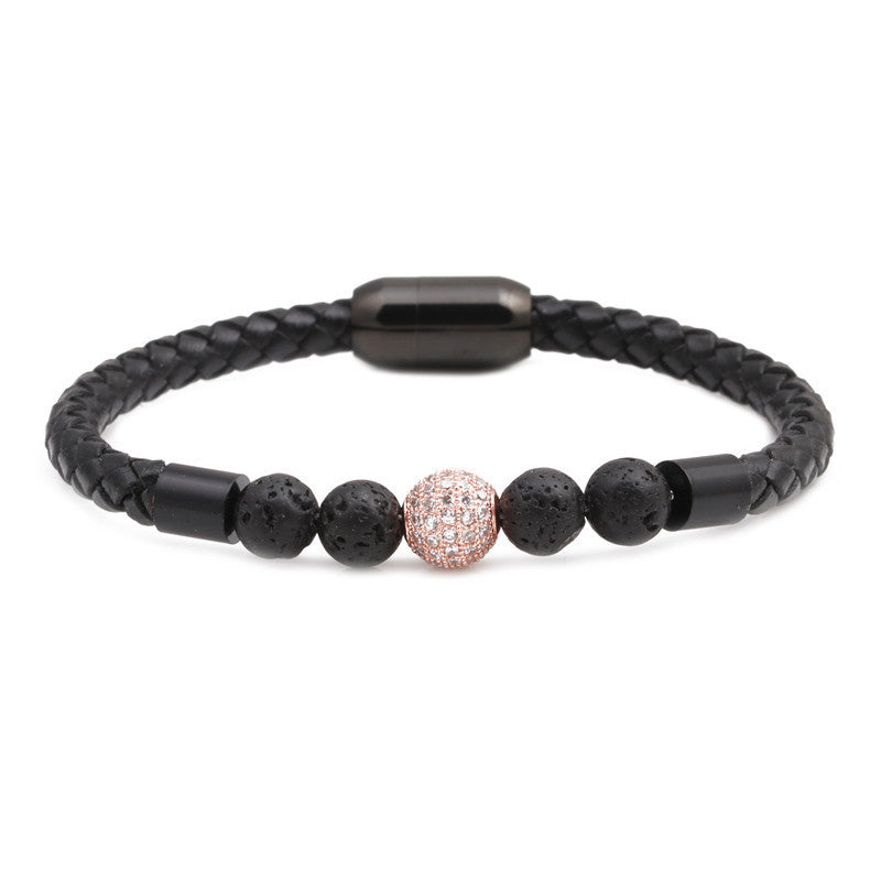 Titanium & Stainless Steel Geometric Bracelet with 8mm Colorful Tiger Eye Beads and Magnetic Clasp
