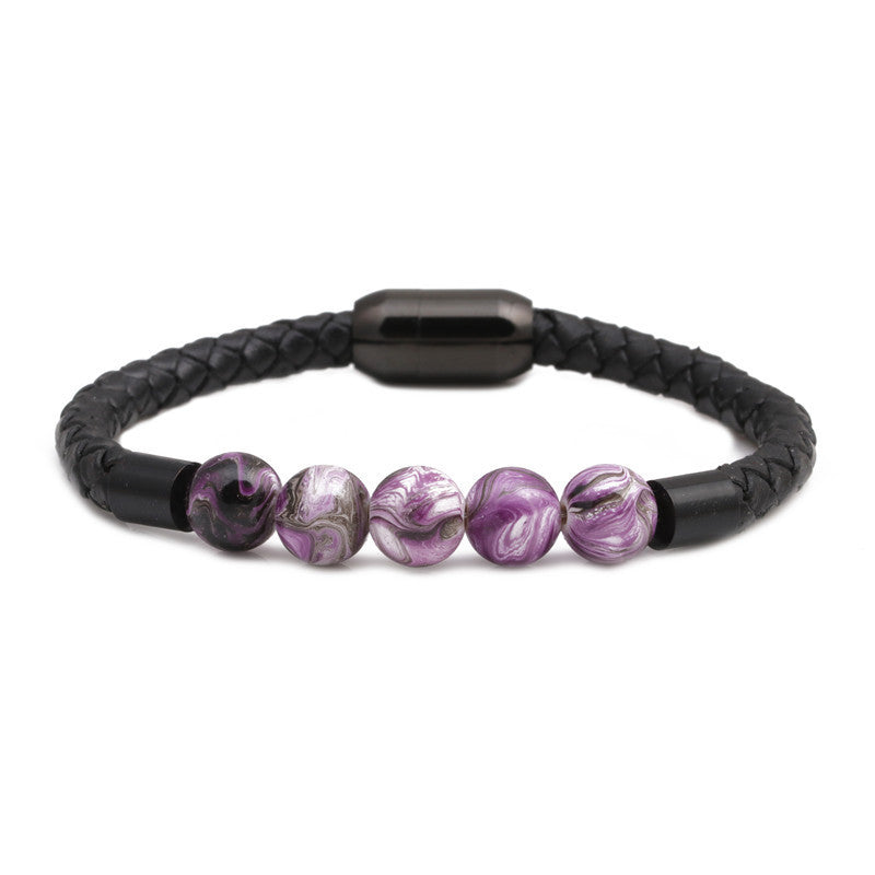 Titanium & Stainless Steel Geometric Bracelet with 8mm Colorful Tiger Eye Beads and Magnetic Clasp