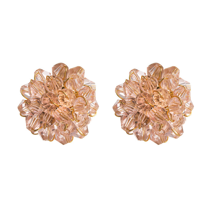Korean Fashion Crystal Ice Flower Handmade Beaded Earrings