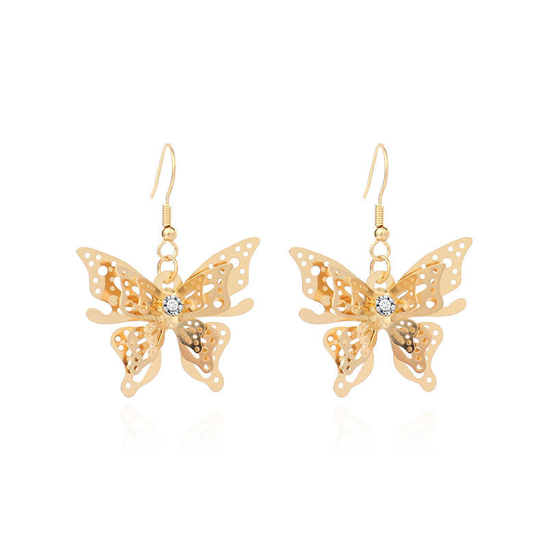 Gold Zircon Butterfly Earrings for Women - Elegant 3D Design