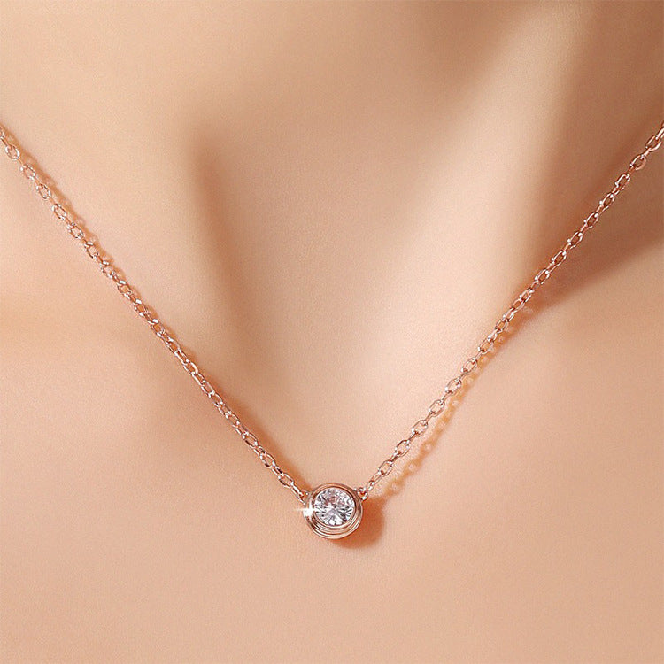 Simple Zircon Rhinestone Circle Pendant Necklace