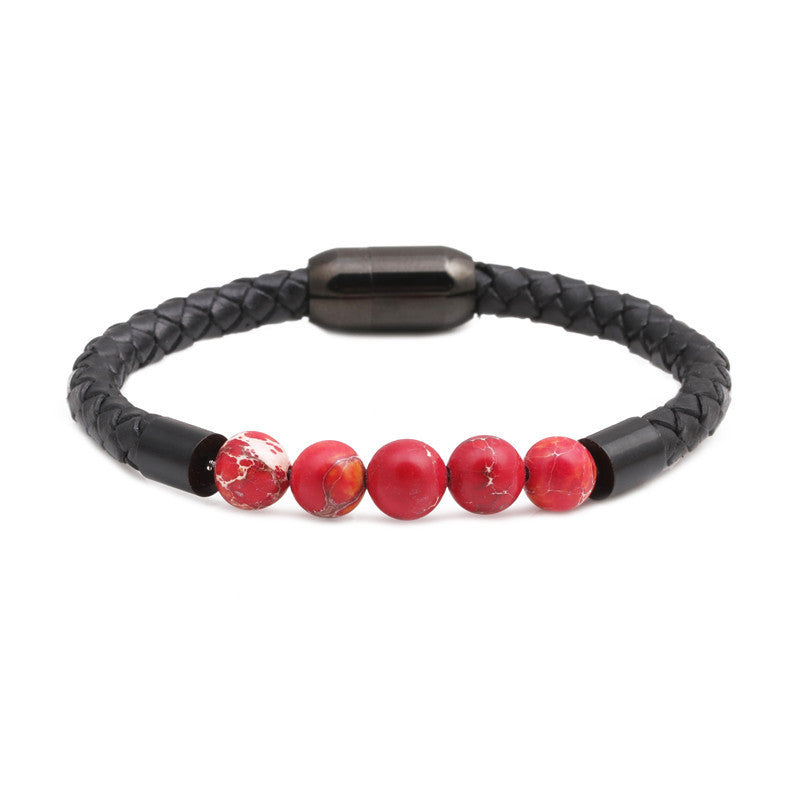 Titanium & Stainless Steel Geometric Bracelet with 8mm Colorful Tiger Eye Beads and Magnetic Clasp