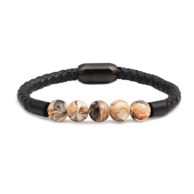 Titanium & Stainless Steel Geometric Bracelet with 8mm Colorful Tiger Eye Beads and Magnetic Clasp