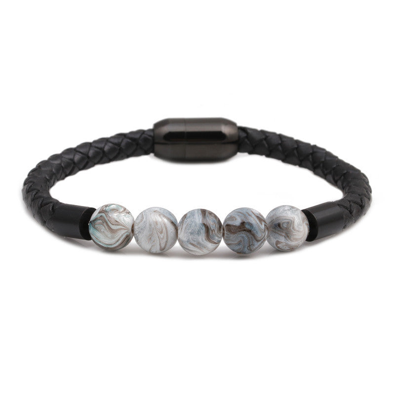 Titanium & Stainless Steel Geometric Bracelet with 8mm Colorful Tiger Eye Beads and Magnetic Clasp