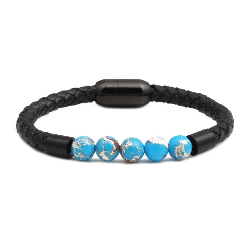 Titanium & Stainless Steel Geometric Bracelet with 8mm Colorful Tiger Eye Beads and Magnetic Clasp
