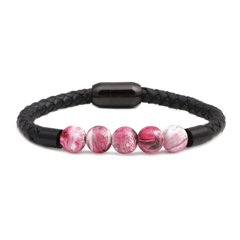 Titanium & Stainless Steel Geometric Bracelet with 8mm Colorful Tiger Eye Beads and Magnetic Clasp