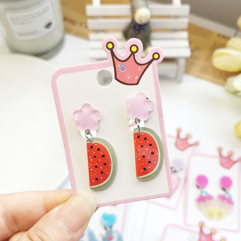 Cute Cactus Rabbit Ice Cream Acrylic Clip-On Earrings for Girls
