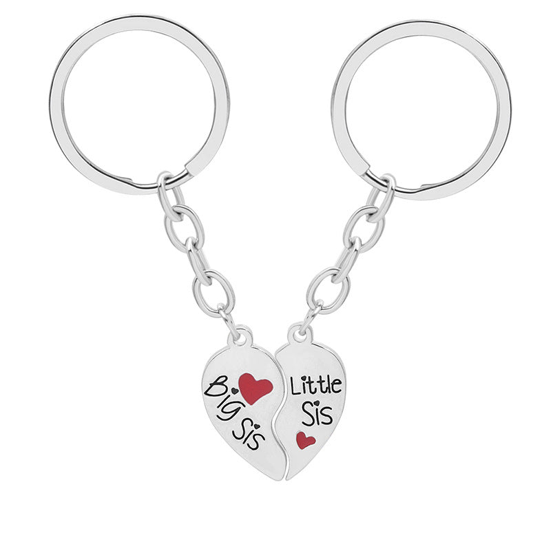 Sisters English Letter Heart Pendant Necklace and Keychain Set