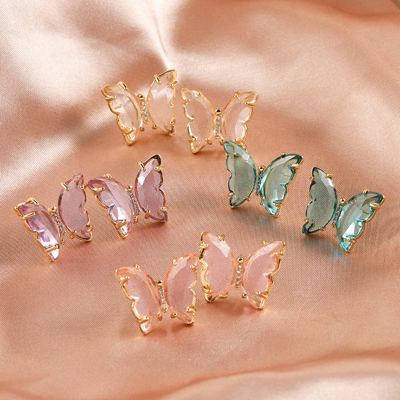 Women's Elegant Butterfly Crystal Stud Earrings - S925 Silver Needle