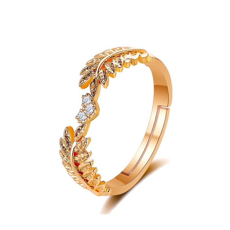 Korean Sweet Open Leaf Olive Branch Ring - Light Luxury Adjustable Ring