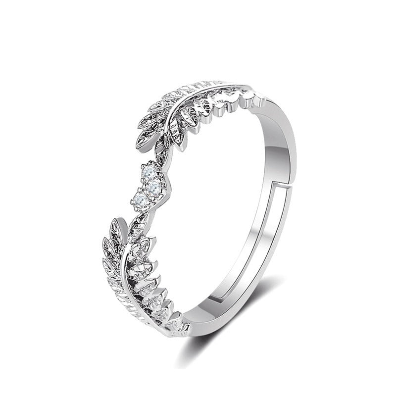 Korean Sweet Open Leaf Olive Branch Ring - Light Luxury Adjustable Ring